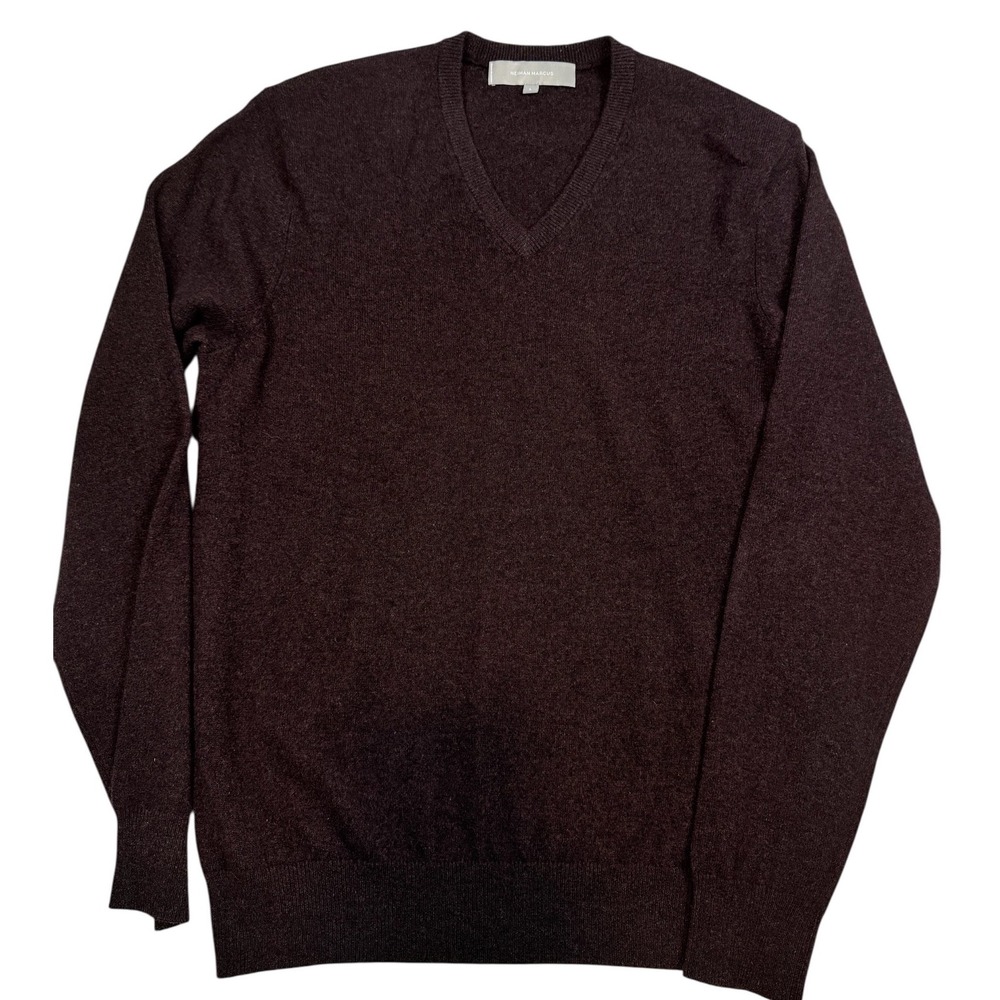 Neiman Marcus Mens 100% Cashmere V-Neck Sweater Burgundy Plum Purple Large L